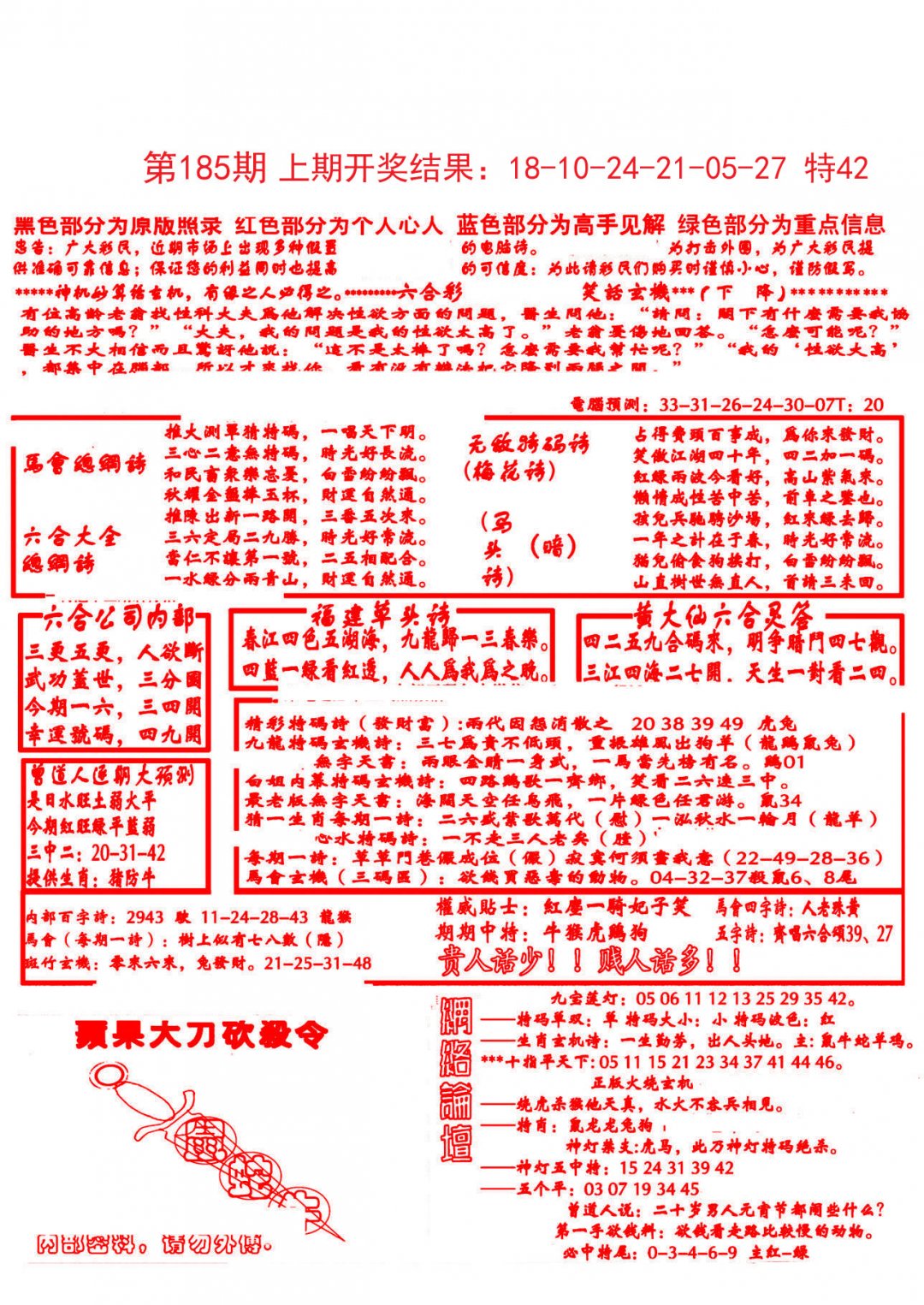 2024185期大刀彩霸王B