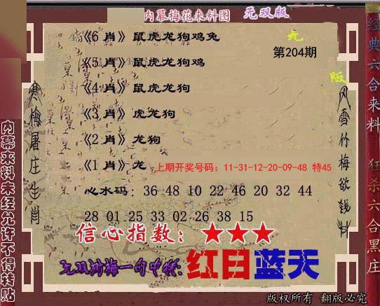 2024204期独家梅花来料