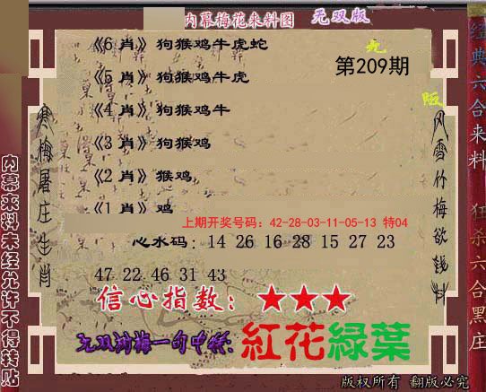 2024209期独家梅花来料