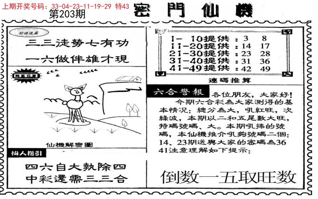 2024203期新密门仙机