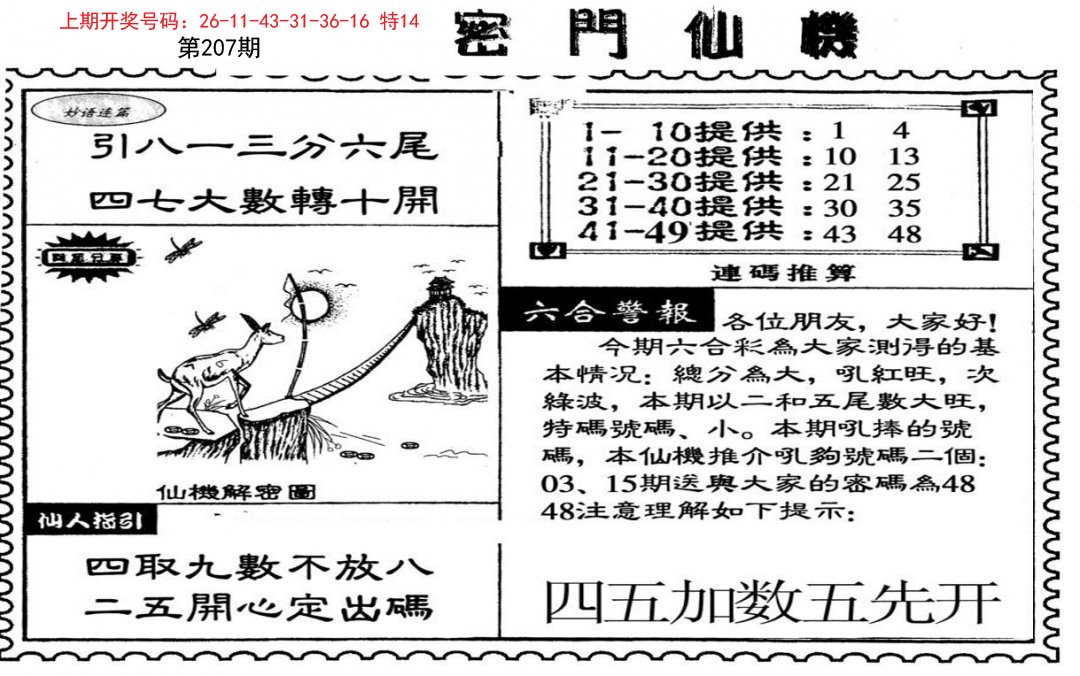 2024207期新密门仙机