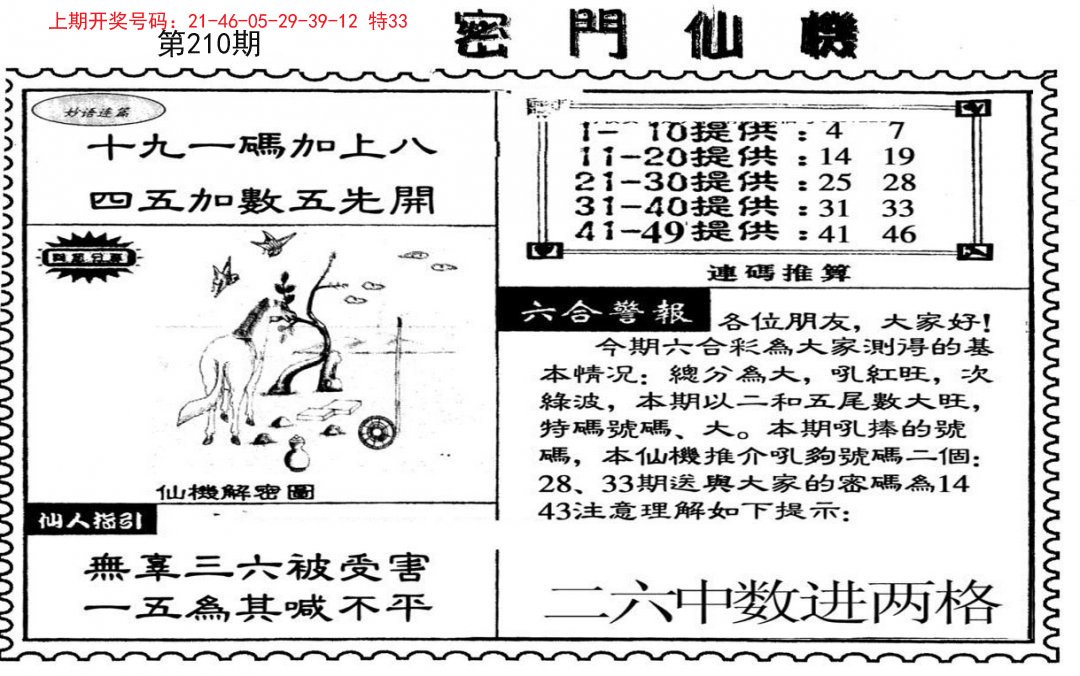 2024210期新密门仙机