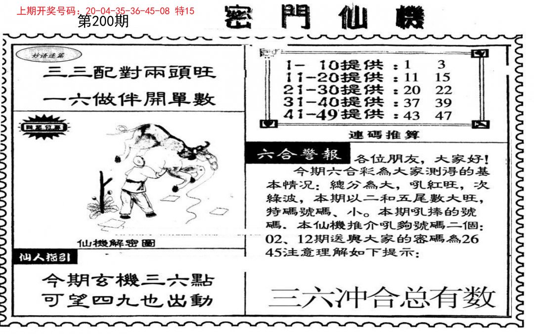 2024200期新密门仙机
