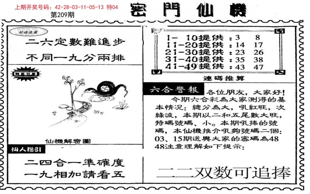 2024209期新密门仙机