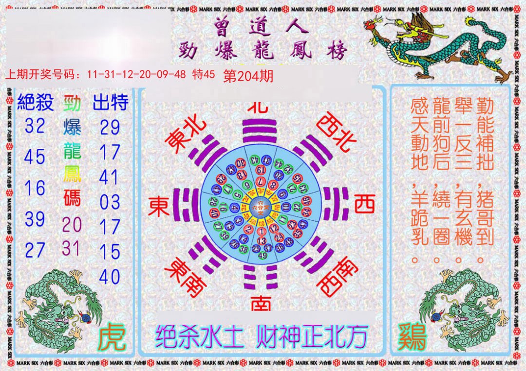 2024204期曾道人劲爆龙凤榜