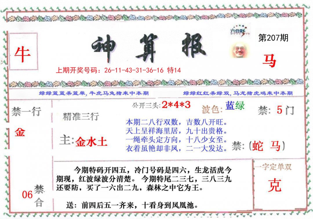 2024207期神算报