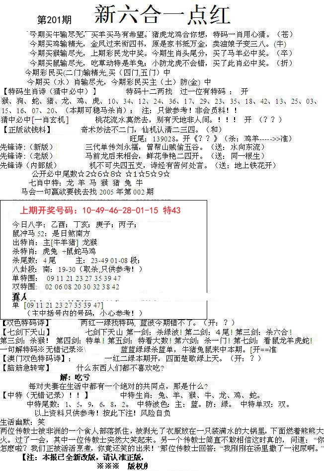 2024201期六合一点红A