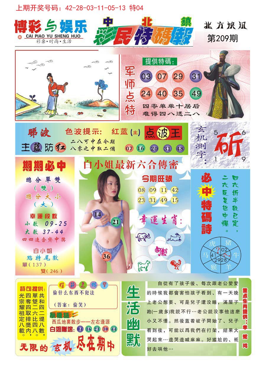 2024209期中北彩民特码报