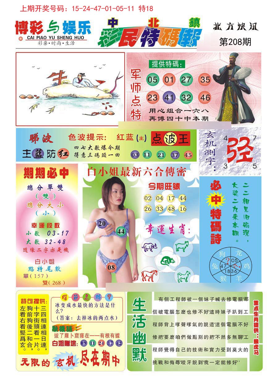 2024208期中北彩民特码报