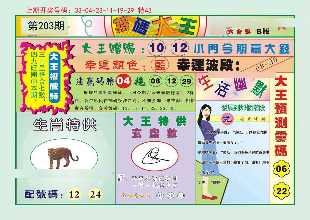 2024203期特码大王B