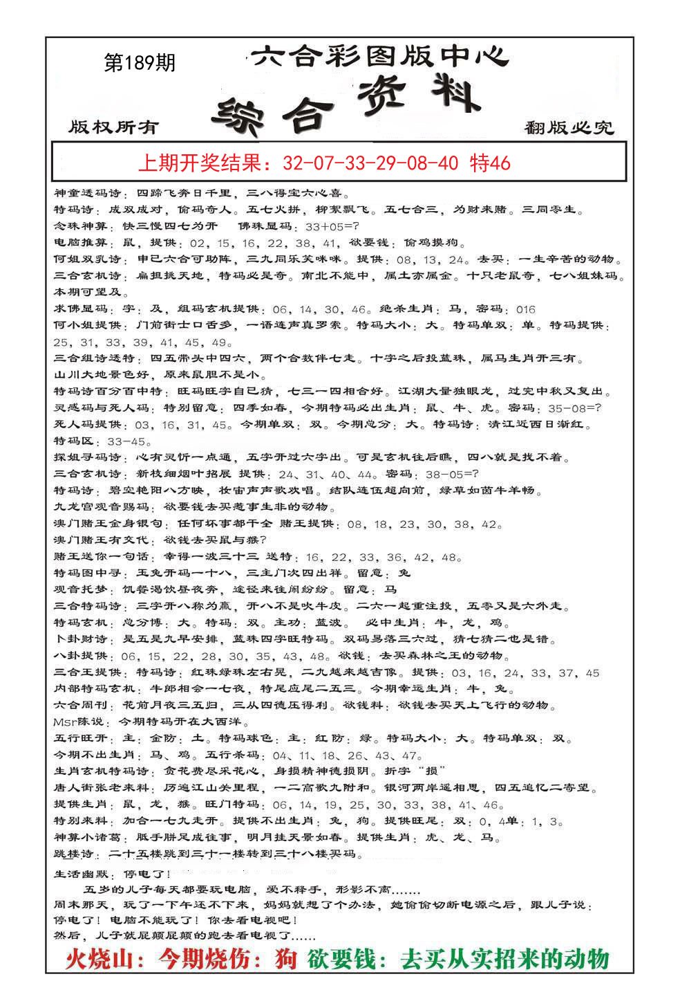 2024189期内部综合资料