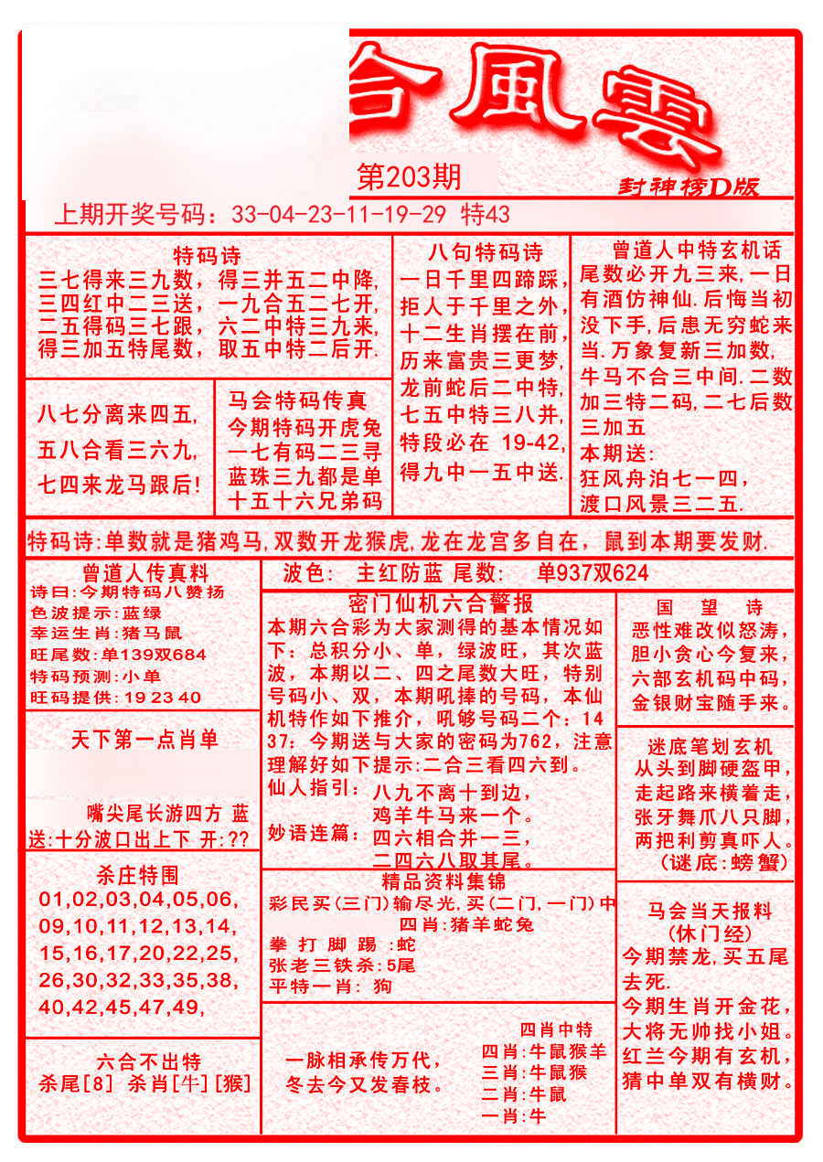 2024203期六合风云A