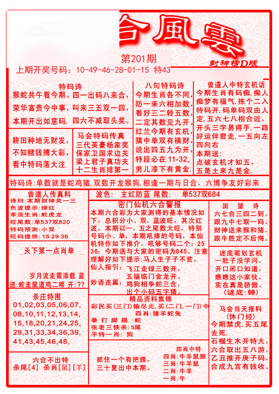 2024201期六合风云A