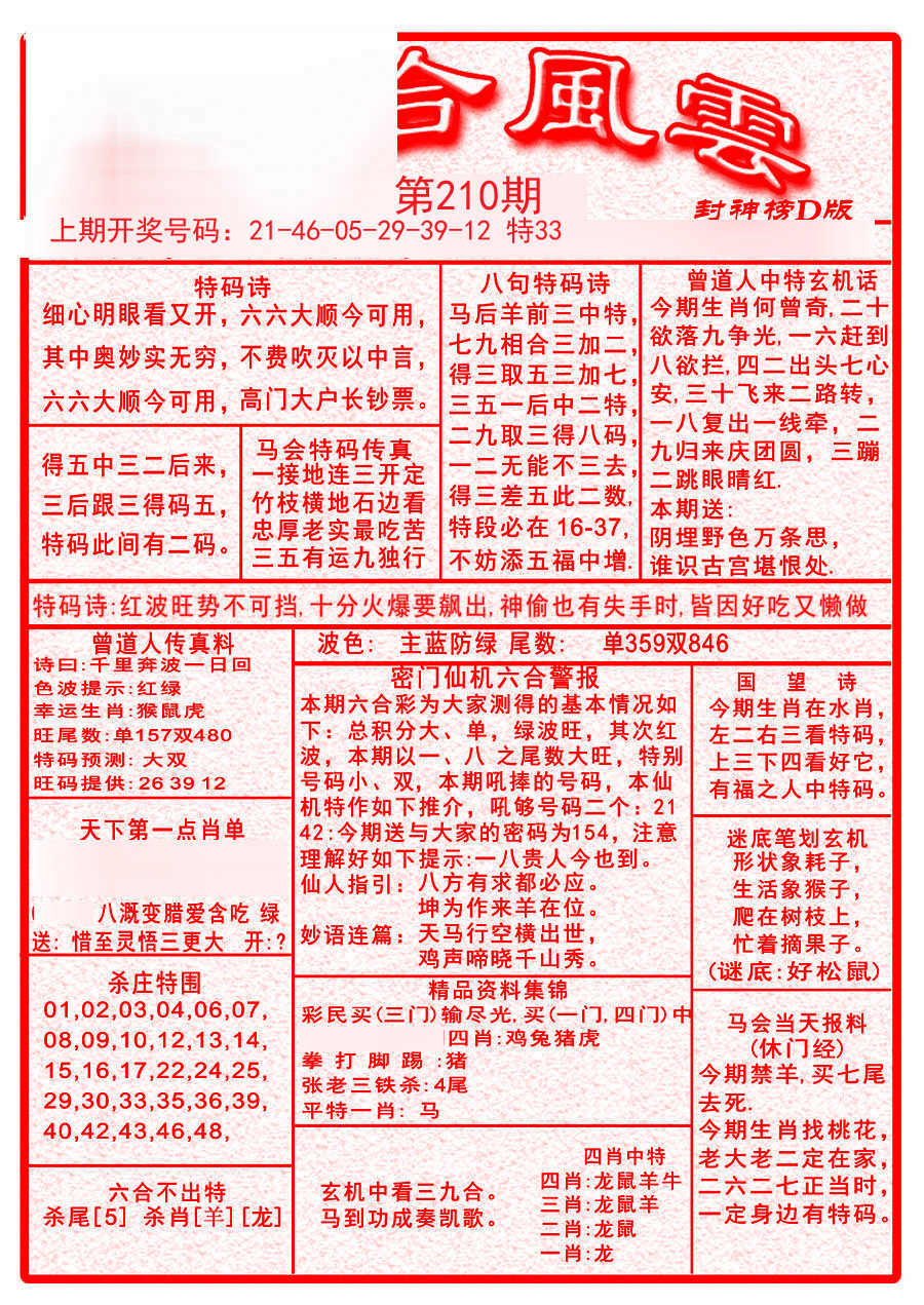 2024210期六合风云A