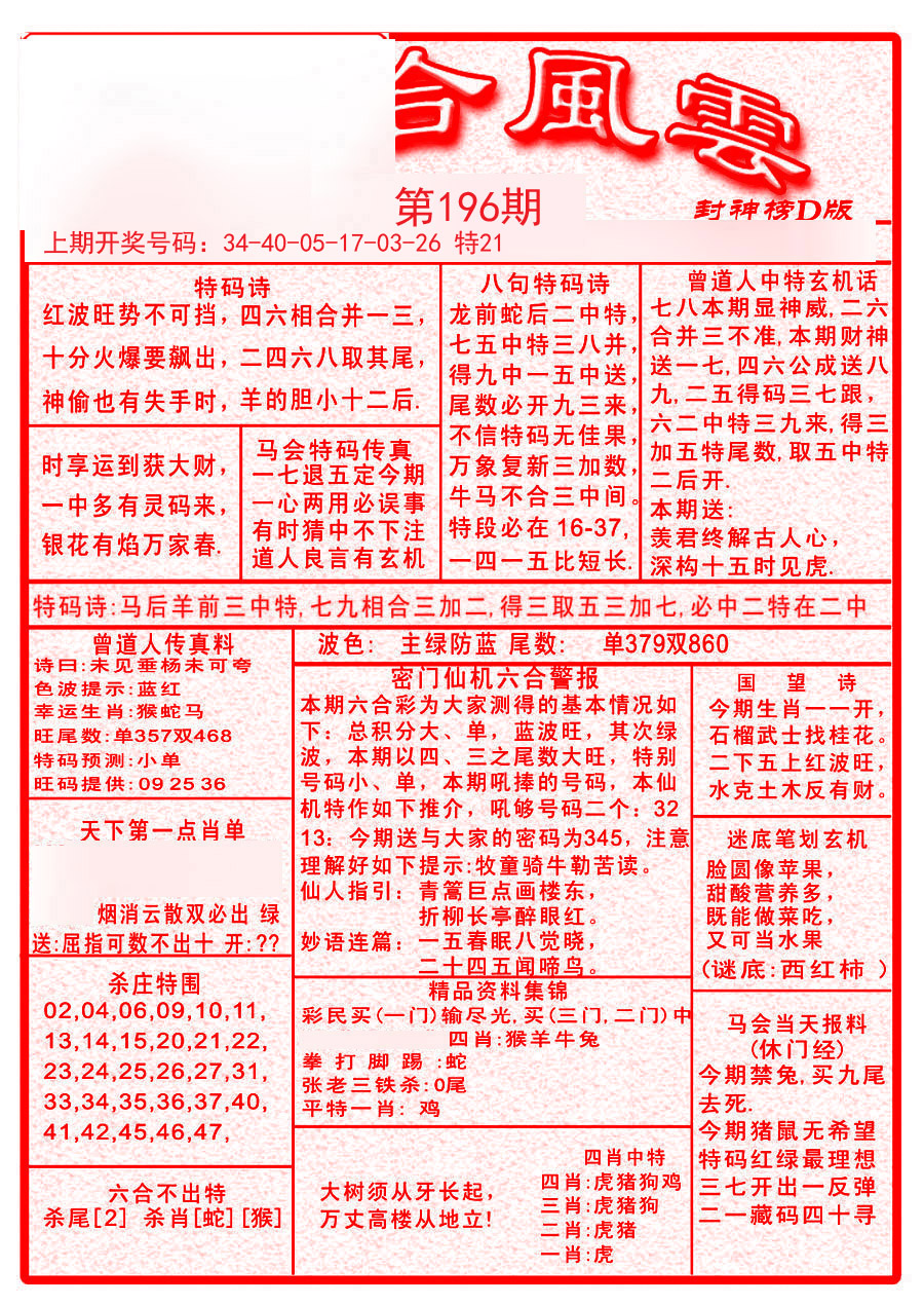 2024196期六合风云A