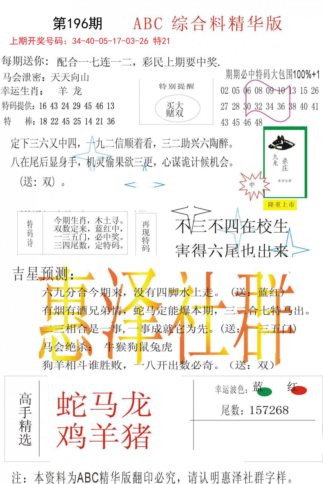 2024196期综合正版资料