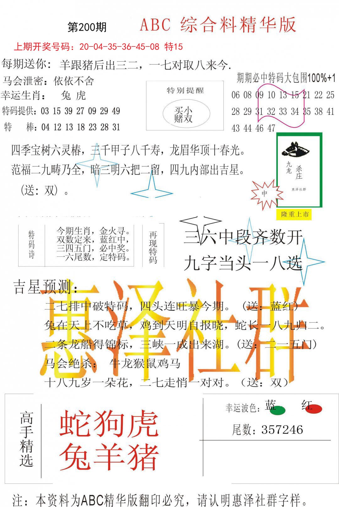 2024200期综合正版资料