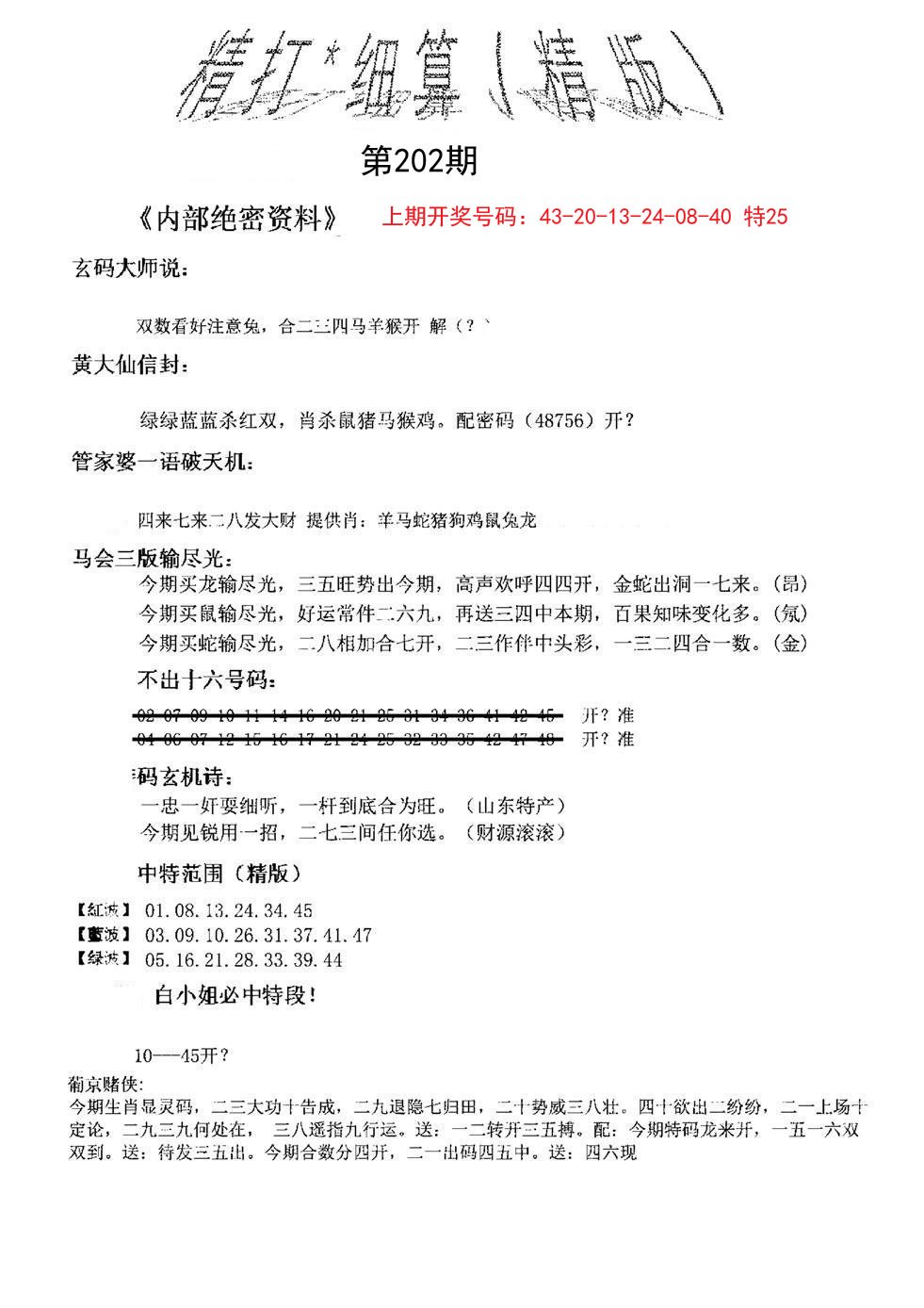 2024202期精大细算精版