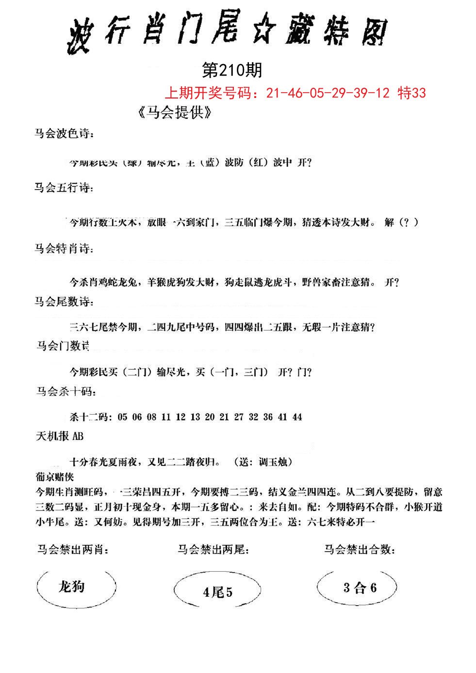 2024210期波行肖尾藏特图