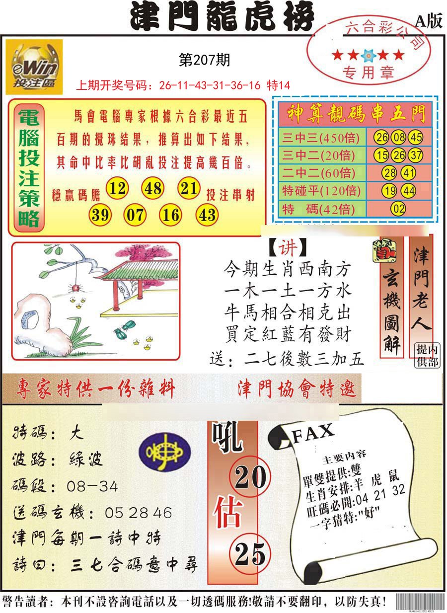 2024207期津门龙虎榜A