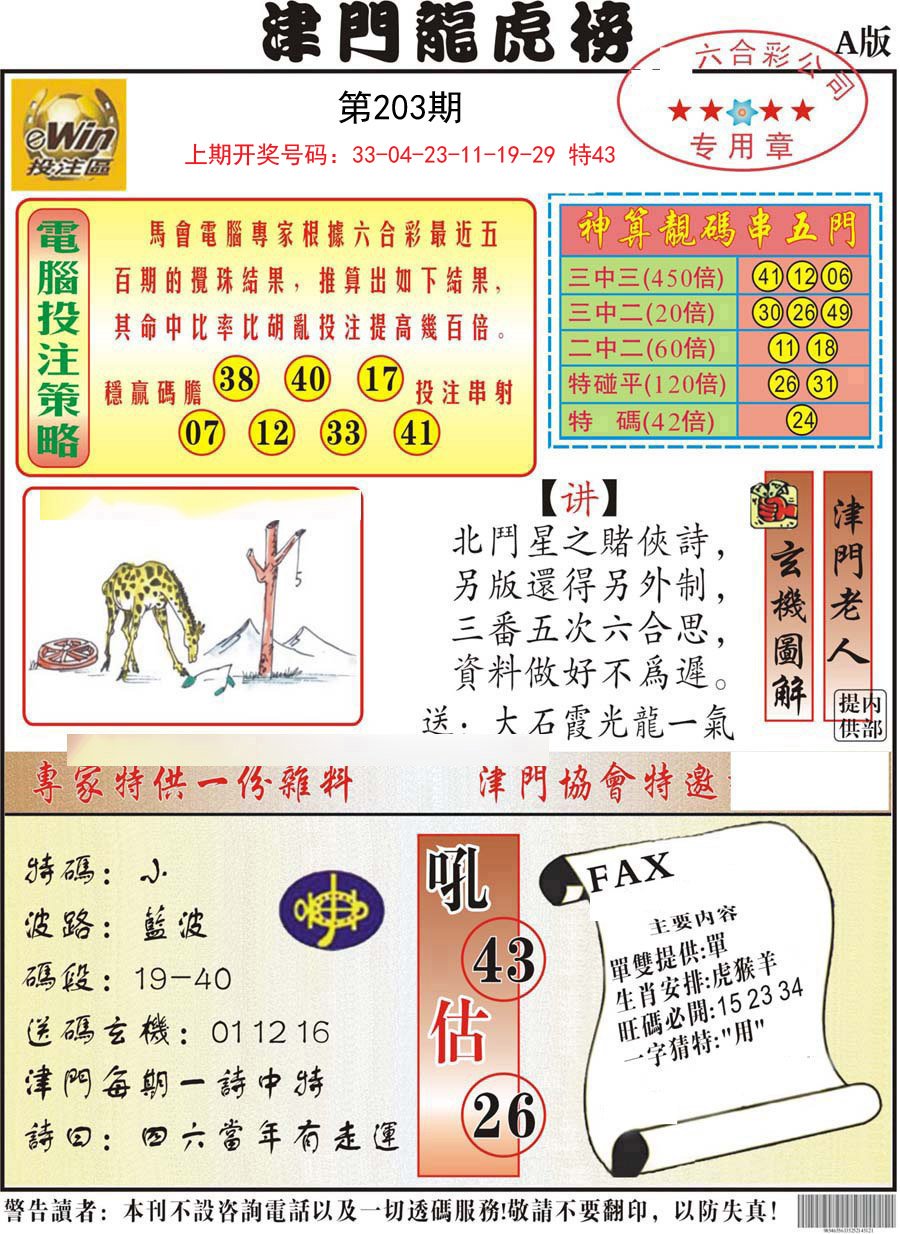 2024203期津门龙虎榜A
