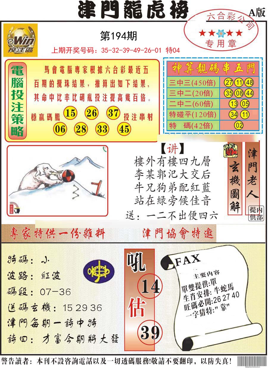 2024194期津门龙虎榜A