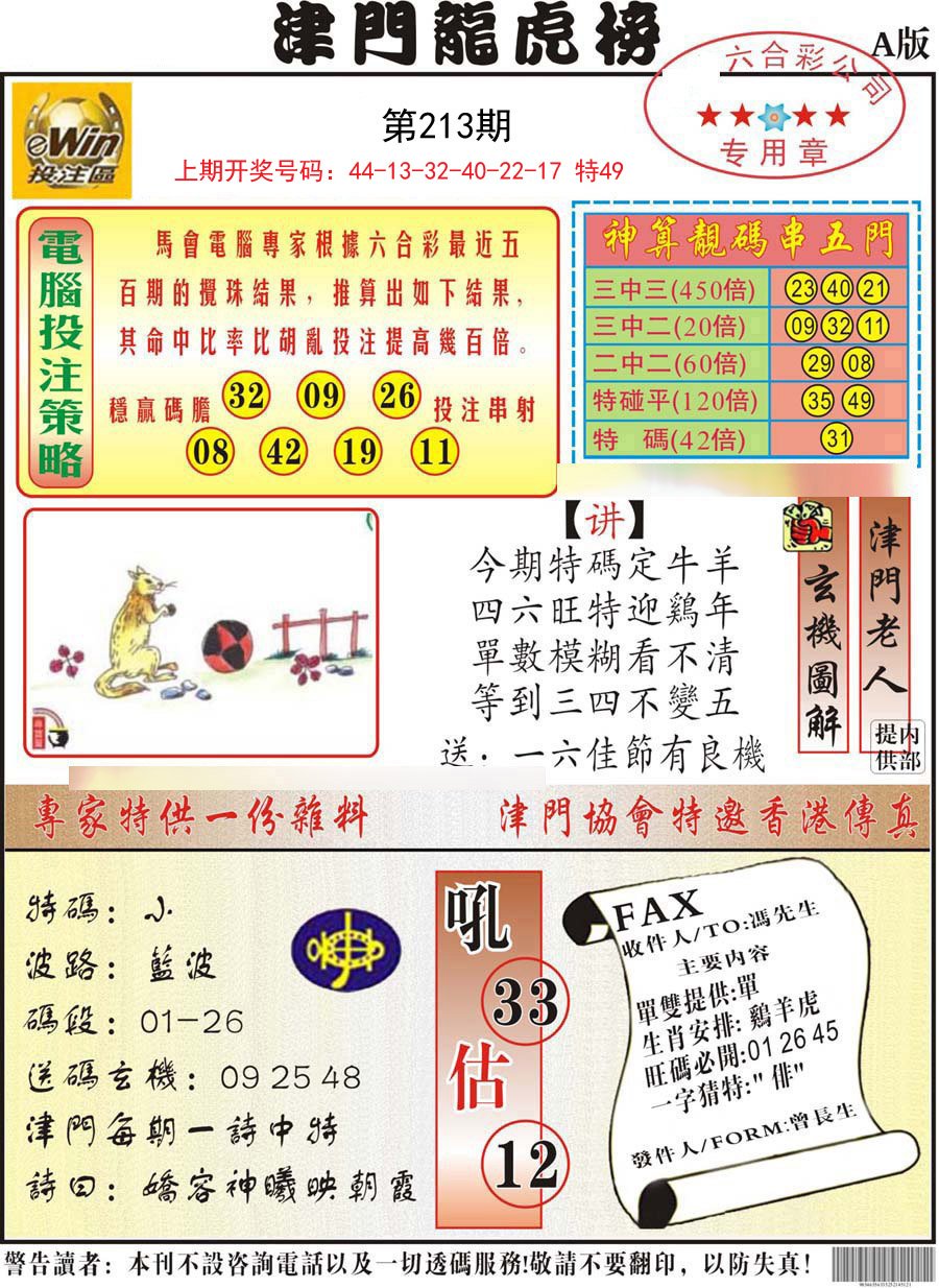 2024213期津门龙虎榜A