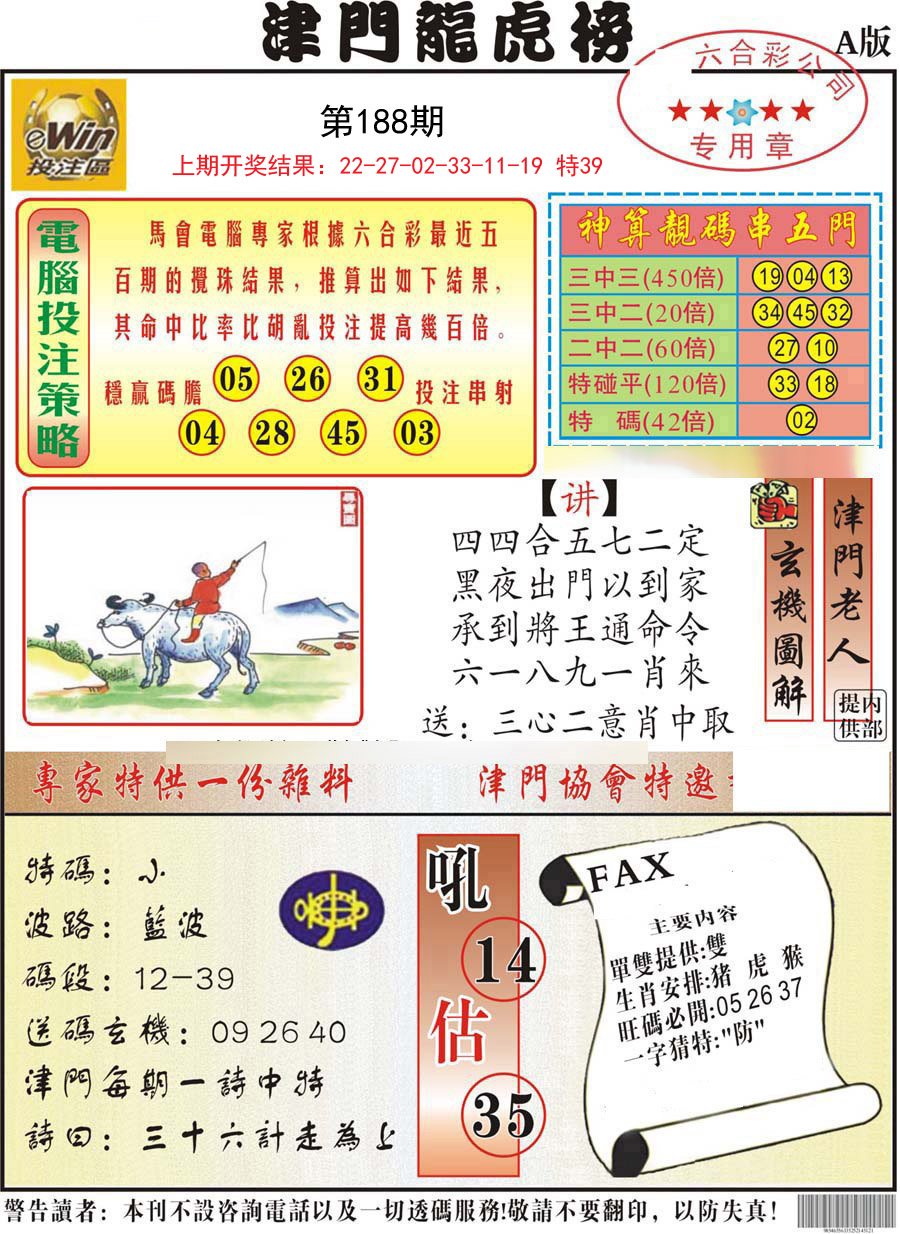 2024188期津门龙虎榜A