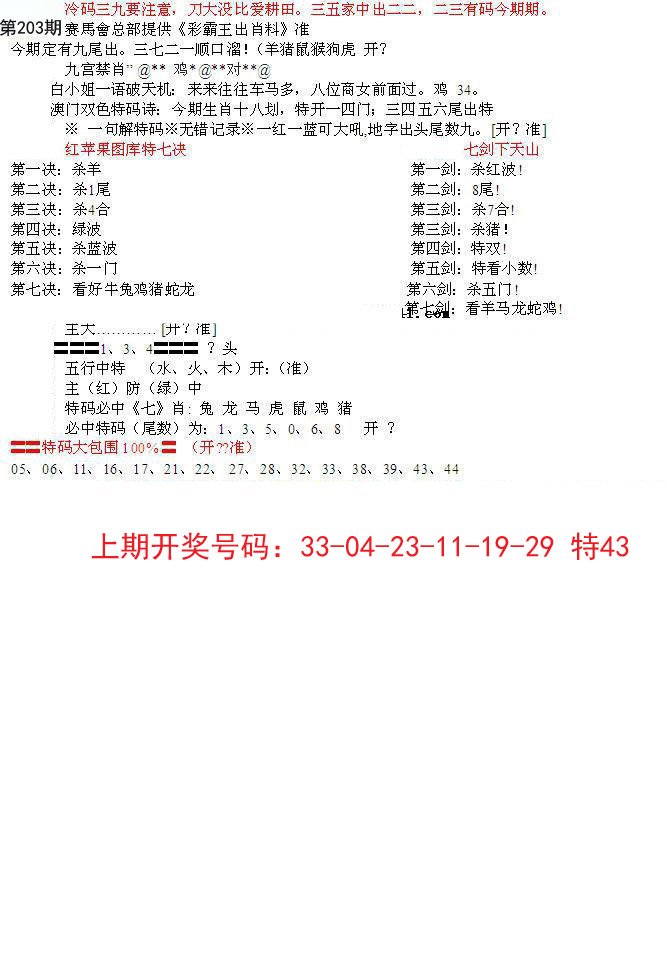 2024203期特新五鬼B