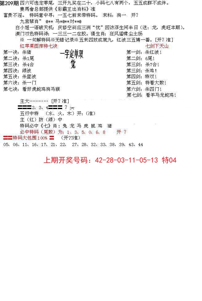 2024209期特新五鬼B
