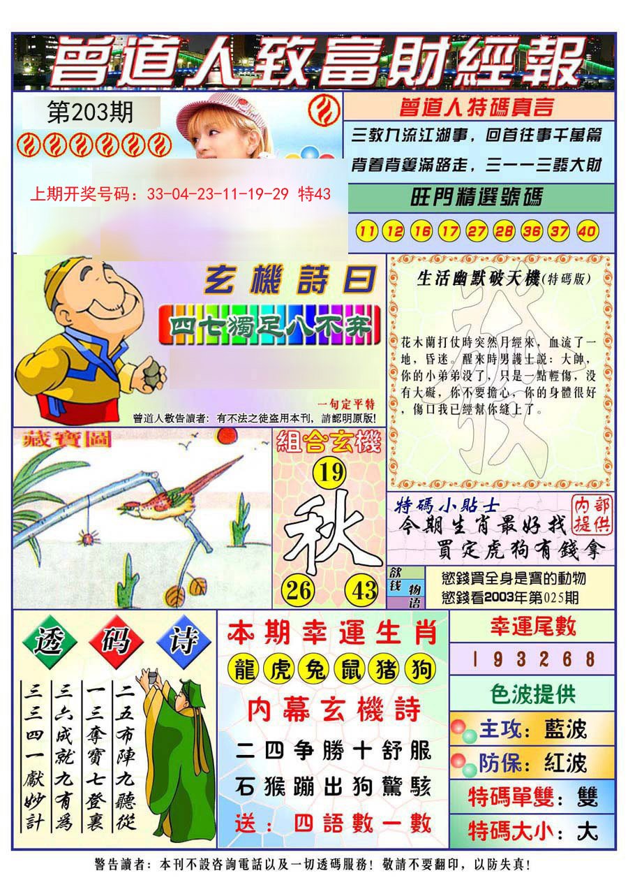 2024203期曾道人致福财经