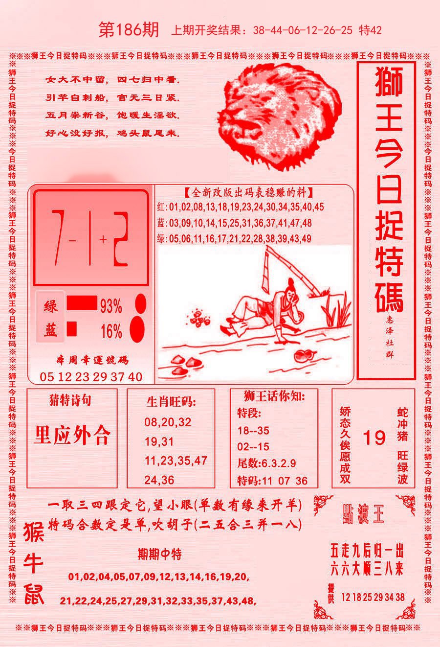2024186期狮王今日抓特码