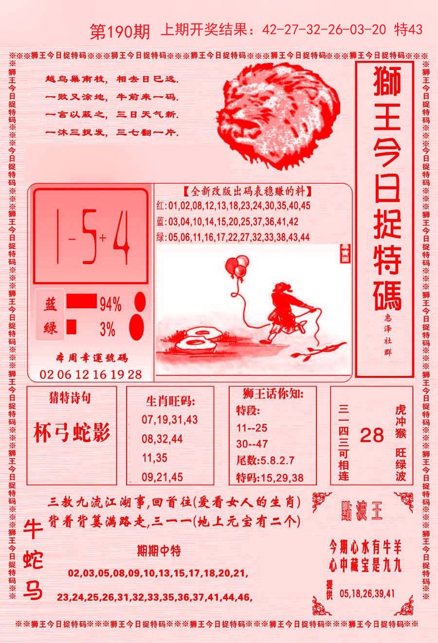 2024190期狮王今日抓特码
