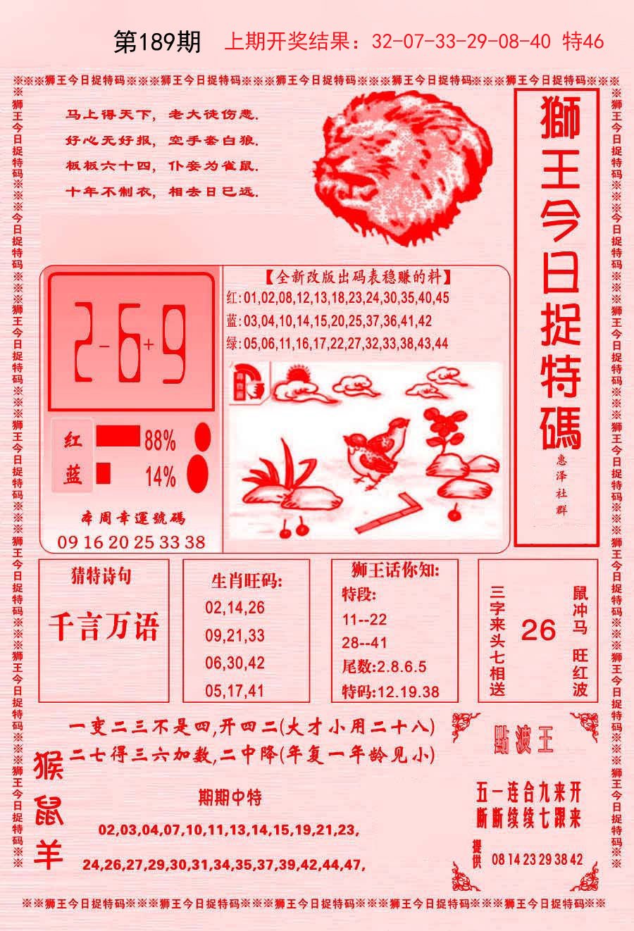 2024189期狮王今日抓特码