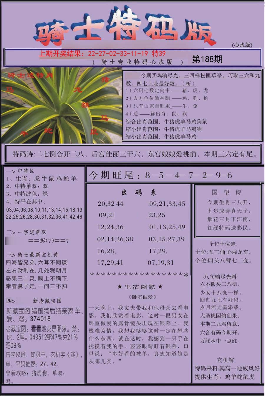 2024188期骑士特码版