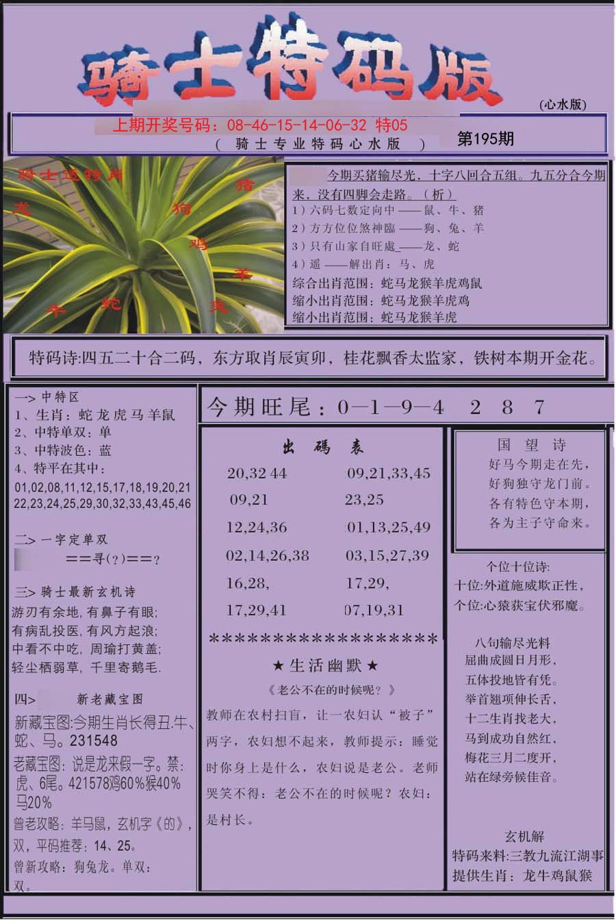 2024195期骑士特码版