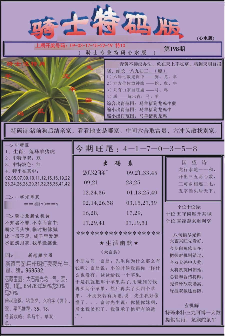 2024198期骑士特码版