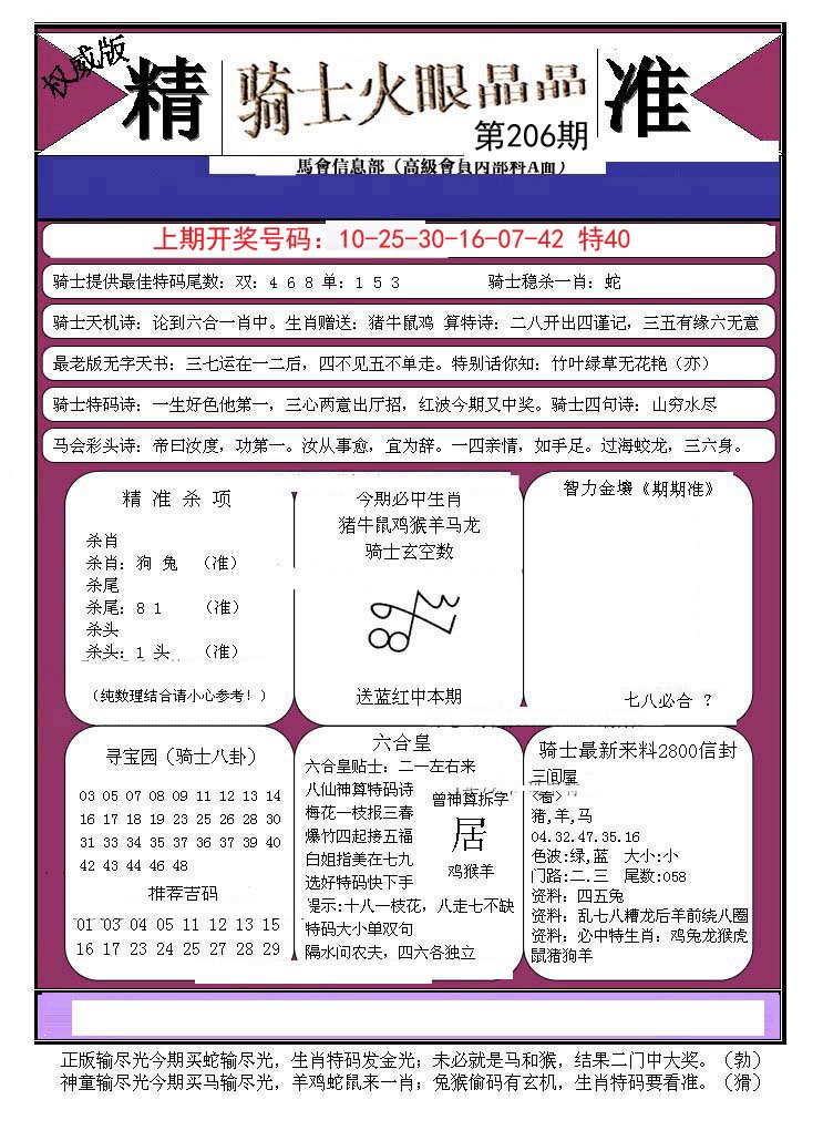 2024206期骑士火眼晶晶B