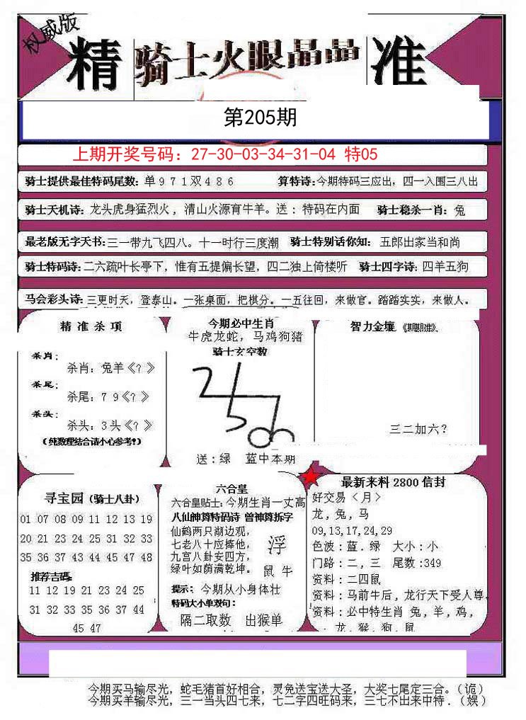 2024205期骑士火眼晶晶B