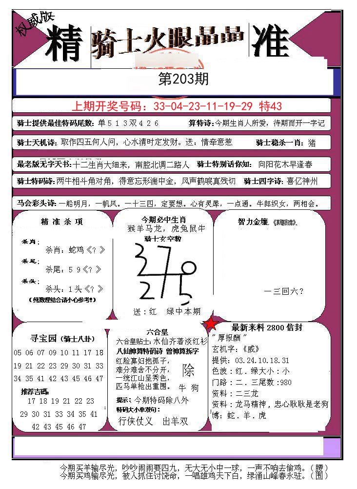 2024203期骑士火眼晶晶B