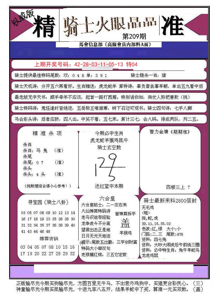 2024209期骑士火眼晶晶B