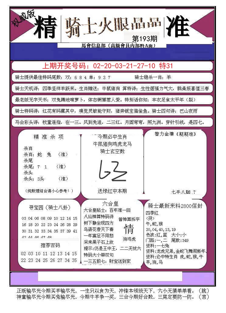 2024193期骑士火眼晶晶B