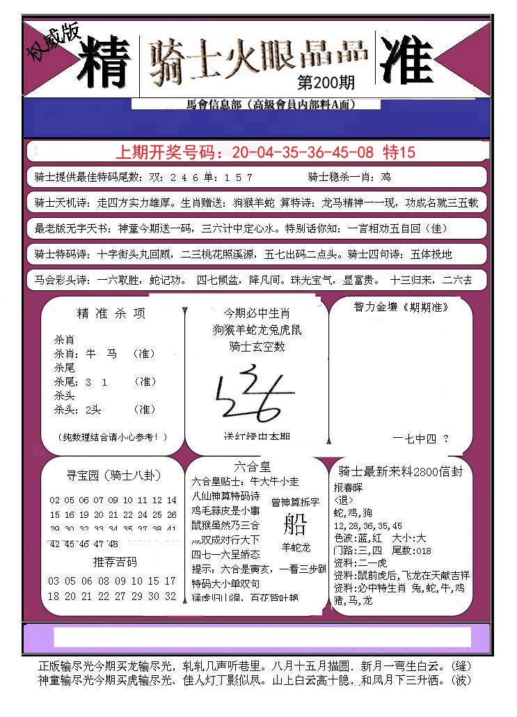 2024200期骑士火眼晶晶B