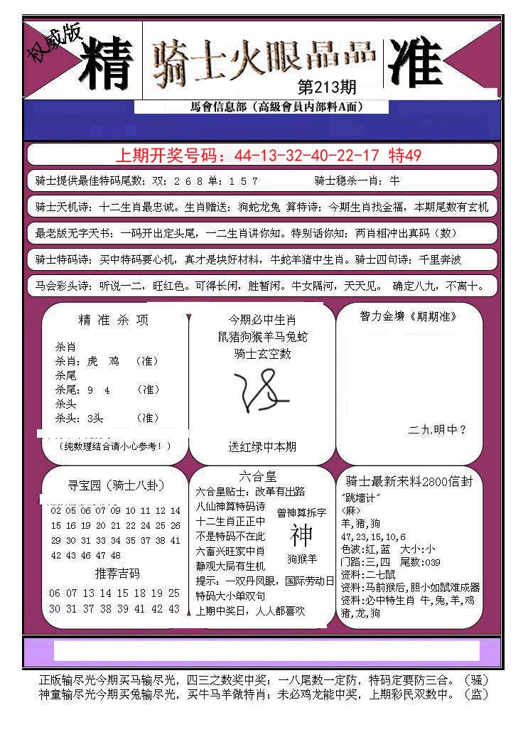 2024213期骑士火眼晶晶B
