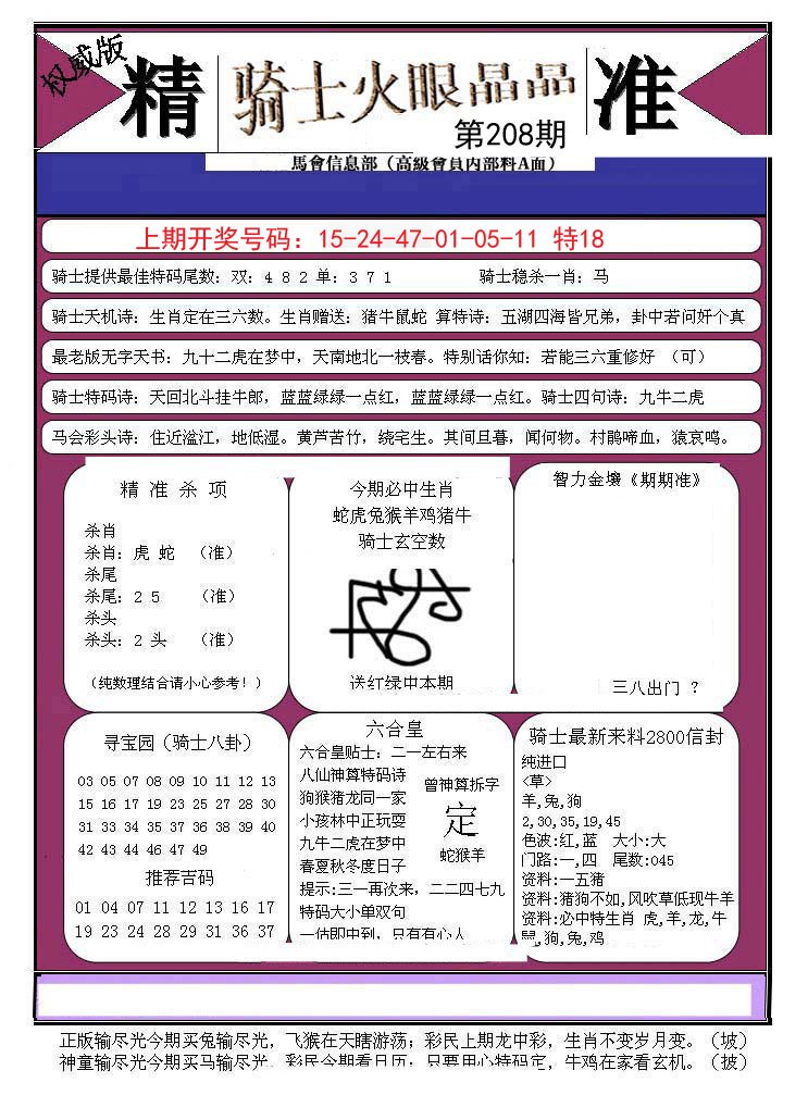 2024208期骑士火眼晶晶B