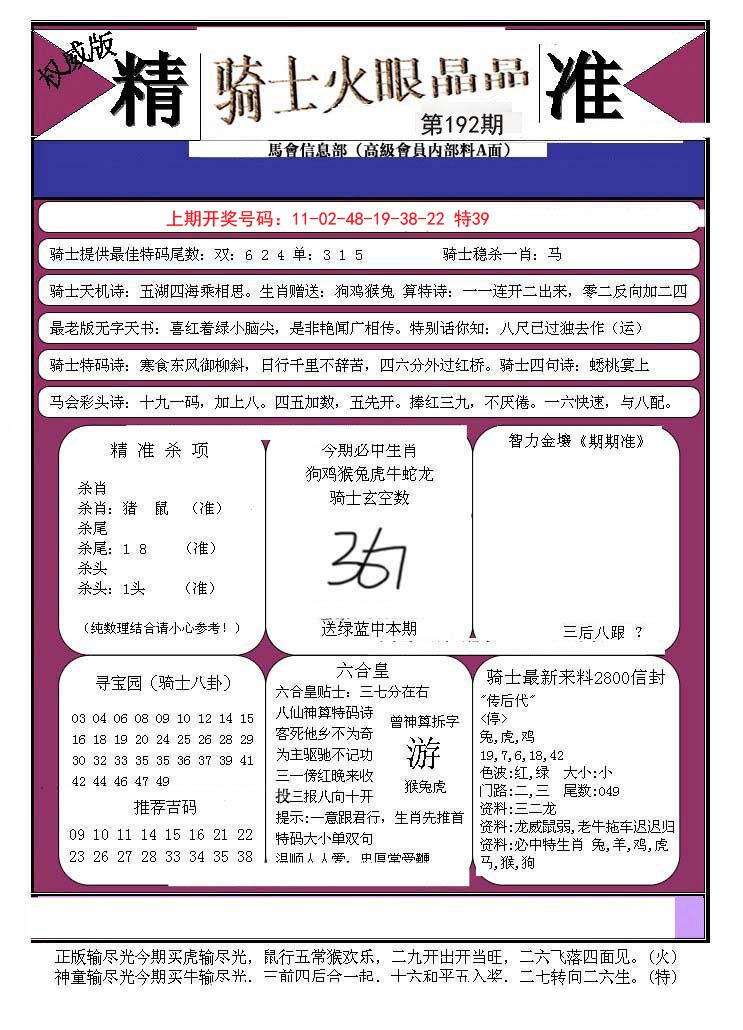 2024192期骑士火眼晶晶B