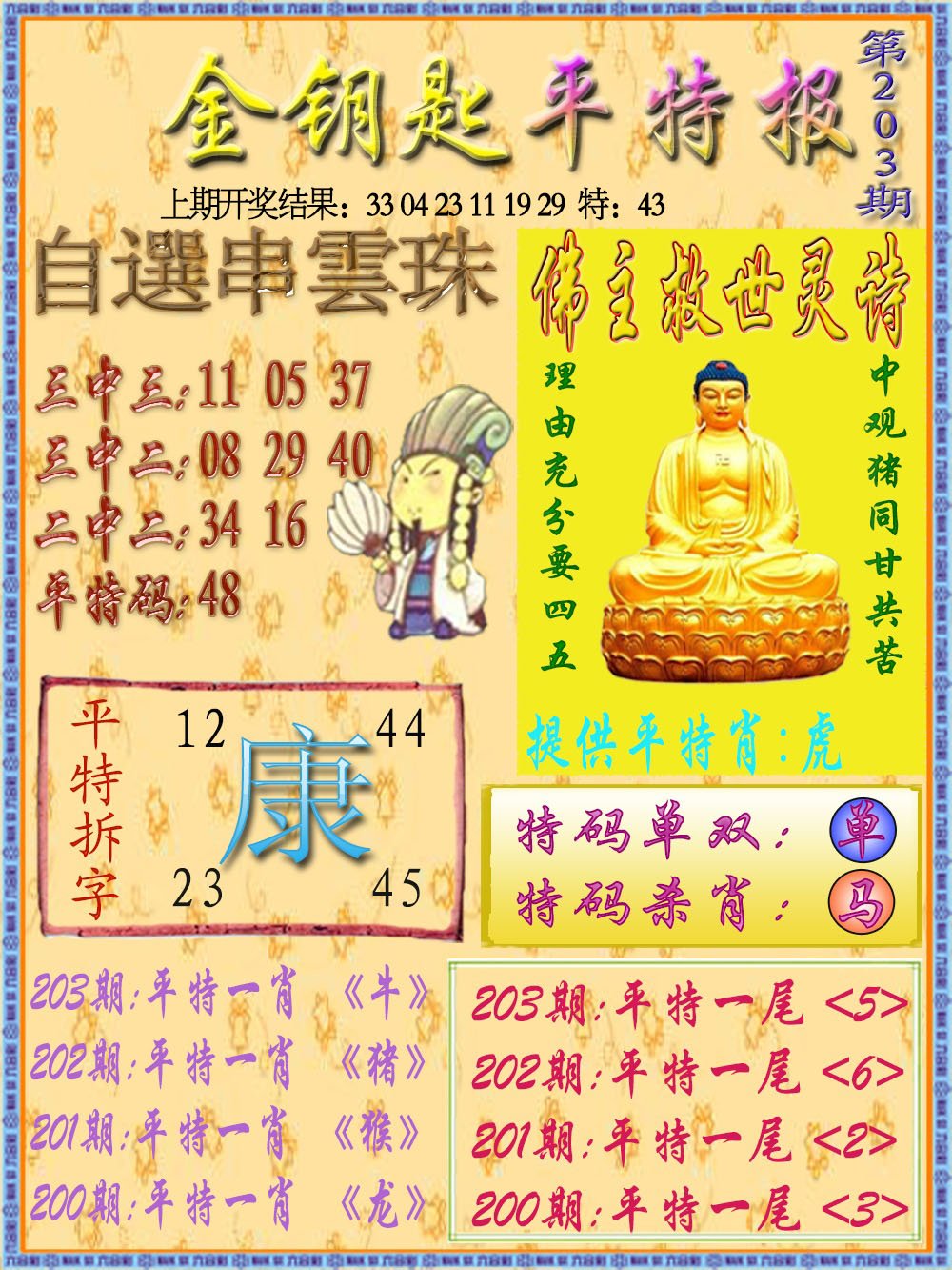 2024203期金钥匙平特报