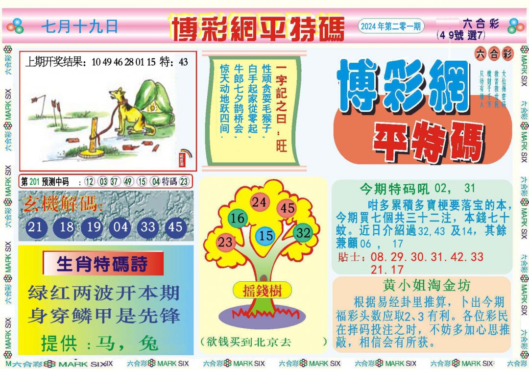 2024201期博彩网平特报