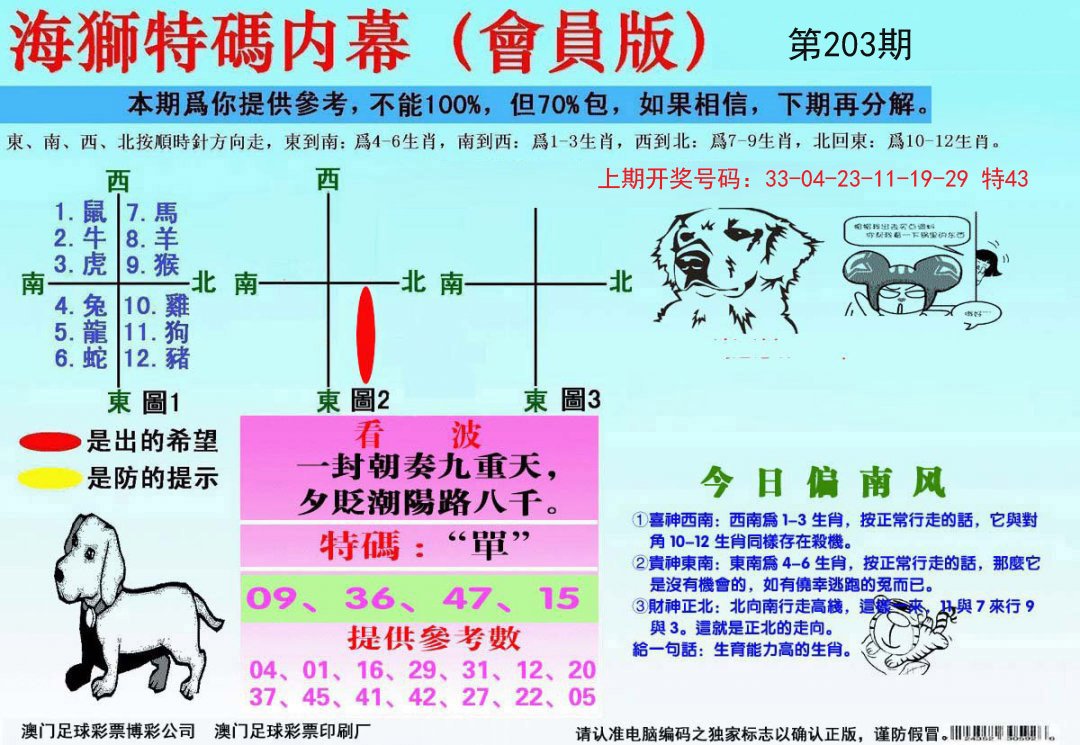 2024203期海狮特码会员报