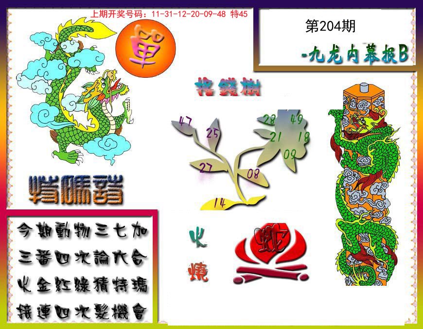 2024204期九龙内幕特肖图a